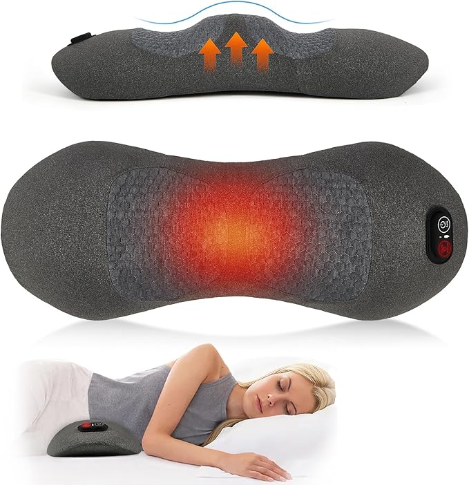 3 in 1 Rechargeable Back Massager with Heat, Height Adjustable for Bed and Chair, Electric Lumbar Support Pillow Back Massager, Relieves Deep Tissue Pain, Lumbar Wedge Cushion