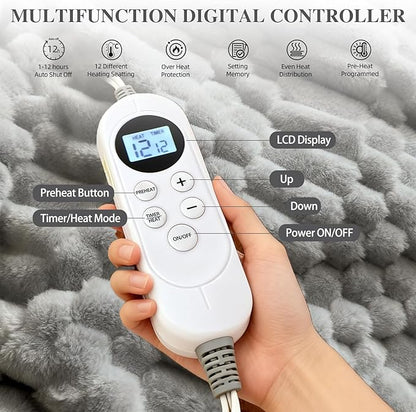 Heated Blanket Full,Electric Flannel Blanket,Heating Blanket with ETL & FCC & 12 Heating Levels & Auto Shut Off，Machine Washable -74"x84"