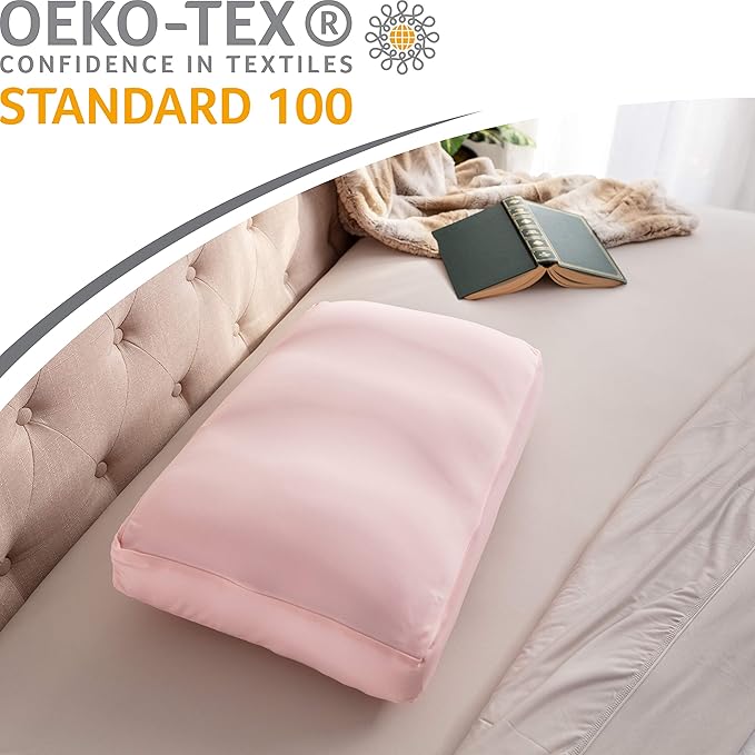 Premium Microbead Bed Pillow, Large Extra Fluffy But Supportive - Ultra Comfortable Sleep with Silk Like Anti Aging Cover 85% Spandex/ 15% Nylon Breathable, Cooling Cream Peach