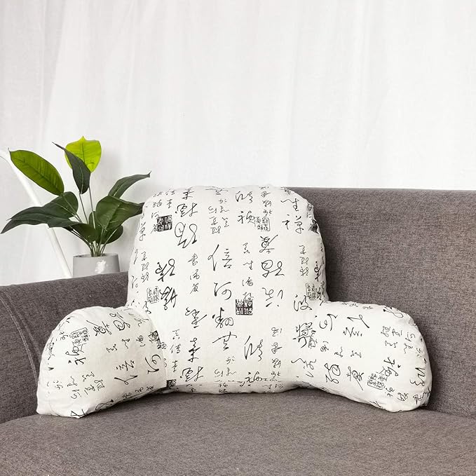 Bohemian Printed Reading Pillow with Support Arms Soft Bed Rest Pillows Back Support Cushion for Kids Reading Watching TV Sitting Up in Bed (20"×15"×8",White)