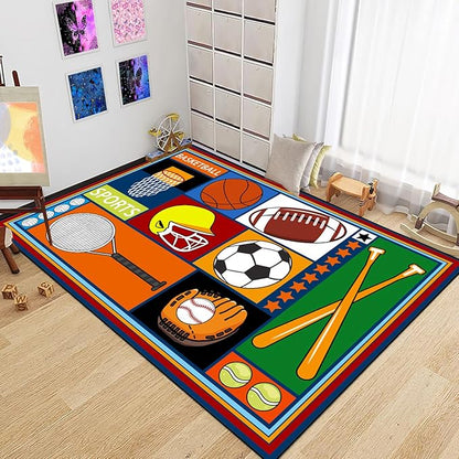 Sports Rugs for Boys Bedroom - Football & Soccer, Baseball, Basketball Rug for Boys Bedroom Decor Kids Carpet Soccer Carpet for Living Room Playroom Floor Mat Home Decor, 3x4 Feet