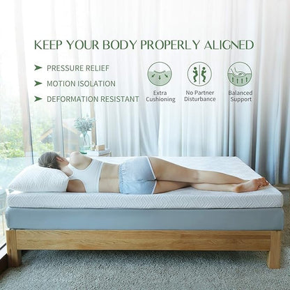 Novilla 3 Inch Foam Mattress Topper Twin, Medium Firm Memory Foam Mattress Topper, Gel Infused for Motion Isolation & Pressure Relieving, with Breathable Cover, Twin Size