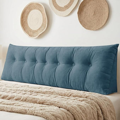 Headboard Pillow King, Large Triangular Wedge Headboard Pillow for Reading and Resting, Backrest Positioning Support Pillow with Removable Cover (Light Blue)