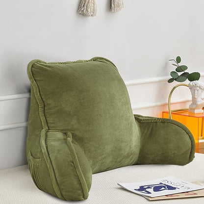 Home Soft Things Super Soft Bedrest Reading Pillow, Lounger Backrest Pillow for Sitting in Bed with Arms Pockets, 20" x 18" x 17", Sage