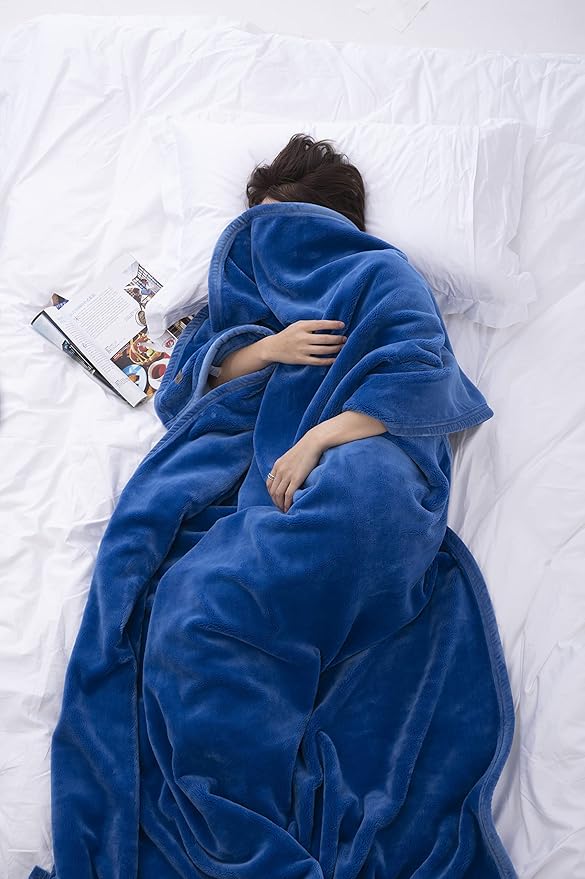 Mellowdy Extra Thick Hearty Plush Flannel Blanket (Sapphire Blue, 90x90) - 500GSM Queen Size Warm Blanket for Winter, Fall | Soft, Fluffy, Cuddly, Perfect for Bed, Oversized Throw for Couch, Sofa