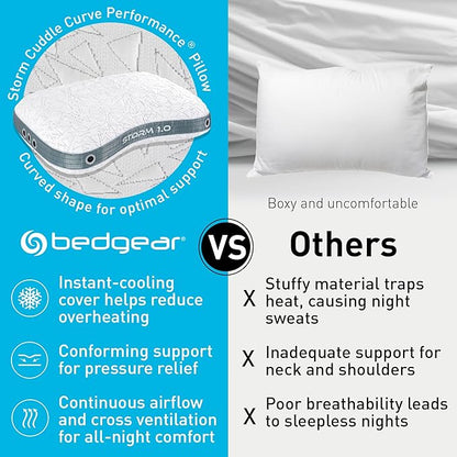 Bedgear Storm Cuddle Curve Performance Pillow - Size 1.0 - Cooling Bed Pillow for Side Sleepers - Medium Firmness- Washable and Removable Cover - 20" W x 26" L