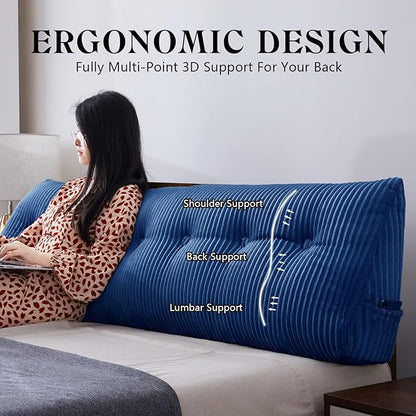 Large Headboard Pillow Headboard Wedge Pillow Bed Rest Reading Pillow Bolster Triangular Pillow for Sitting in Bed-Backrest Positioning Support Long Pillow for Daybed (Queen: 59x8x20 Inches,Blue)