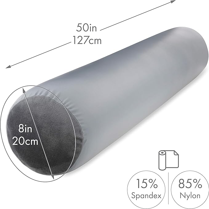 Straight Body Pillow, Full Size Premium Microbead,Side Sleeping/Maternity Pregnant Women, Supportive,Fluffy, Breathable, Cooling, 85/15 Spandex/Nylon Silky Anti-Aging Cover - 48 X 8 - Dark Grey