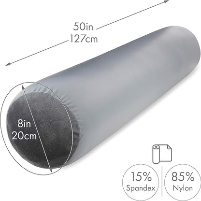Straight Body Pillow, Full Size Premium Microbead,Side Sleeping/Maternity Pregnant Women, Supportive,Fluffy, Breathable, Cooling, 85/15 Spandex/Nylon Silky Anti-Aging Cover - 48 X 8 - Dark Grey