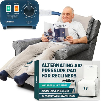 Lunderg Alternating Air Pressure Pad for Recliner Chair - Pressure Relief Cushion Topper for Recliner - Bed Sore Prevention - Medical Grade Mattress Pad, Cover & Quiet Pump - Home or Hospital (Cream)