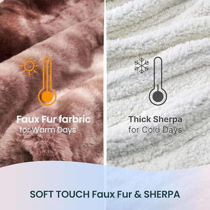 Electric Heated Blanket 90"x100",Luxury White Coffee Faux Rabbit Fur Electric King Blanket,Fast Heating Soft Fluffy Thick Electric Blanket with 6 Heating Levels & 12H Auto Off