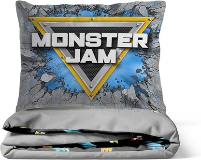 Jay Franco Duvet Cover Set – 3 Piece Comforter Cover and Sham Set, Super Soft Cozy Kids Bedding (Insert Not Included) Grey - Monster Jam, Queen