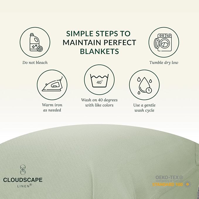 Cloud Scape Linen Herringbone Cotton Twin Blanket for Couch, Bed,Sofa, Home Decor, Soft, Weighted, All-Season, Winter Bed Blanket, Best Gift Idea, 68 x92, Seafoam