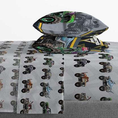 Jay franco Monster Jam MJ Life 5 Piece Full Bed Set-Includes Reversible Comforter&Sheet Set-Bedding Features Grave Digger, Max-D, Megalodon-Super Soft Microfiber-(Official Monster Jam Product)
