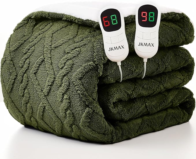 Heated Electric Blanket Queen Size-84"x90" Heating Blanket with 10 Heating Levels & 5 Time Settings Over-Heat Protection，Winter Warmer for Adults with ETL Certification（Green）