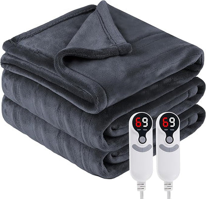 Electric Heated Blanket Queen Size 84"x90", Cozy Large Oversized, 6 Heating Levels & 1-10 Hours Auto Off, Machine Washable, Dark Gray