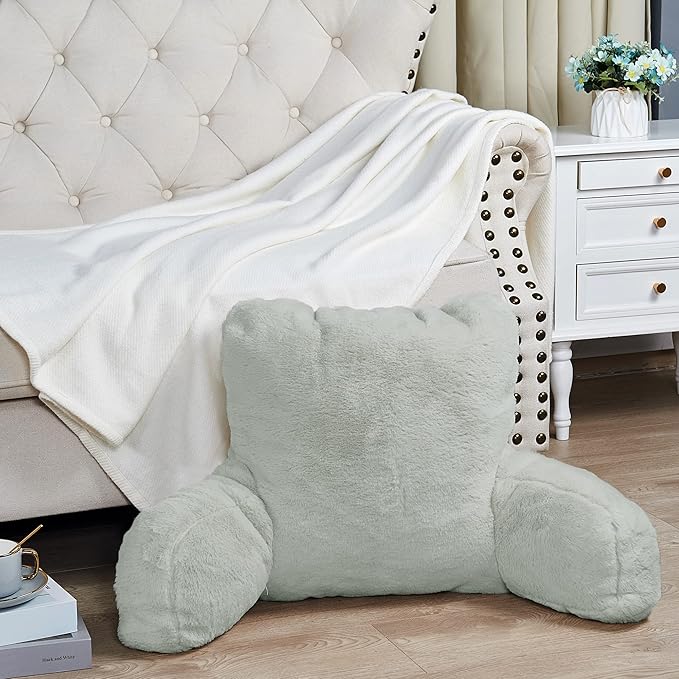 Home Soft Things Fox Faux Fur Bedrest Reading Pillow with Handle and Side Pocket, Backrest Armrest Pillow Back Support for Sitting up in Bed, 20" x 18" x 17", Moonstruck