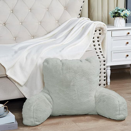 Home Soft Things Fox Faux Fur Bedrest Reading Pillow with Handle and Side Pocket, Backrest Armrest Pillow Back Support for Sitting up in Bed, 20" x 18" x 17", Moonstruck