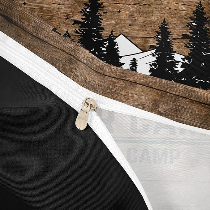 Happy Summer Camp Duvet Cover Set King Size,Rustic Farmhouse Camping Comforter Cover with 2 Pillowcases Bedspread,Retro Black Sketch Drawing Microfiber Quilt Cover for Adult Women,3pcs