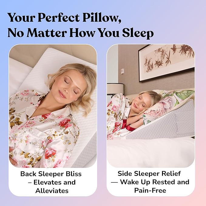 Sleepnitez 12" Bed Wedge Pillow for Sleeping After Surgery, Back Support, Leg Elevation, GERD Acid Reflux, Neck Pain Relief, Sleep Apnea, Snoring, Cooling 3.0" Memory Foam Top Triangle Incline Wedge