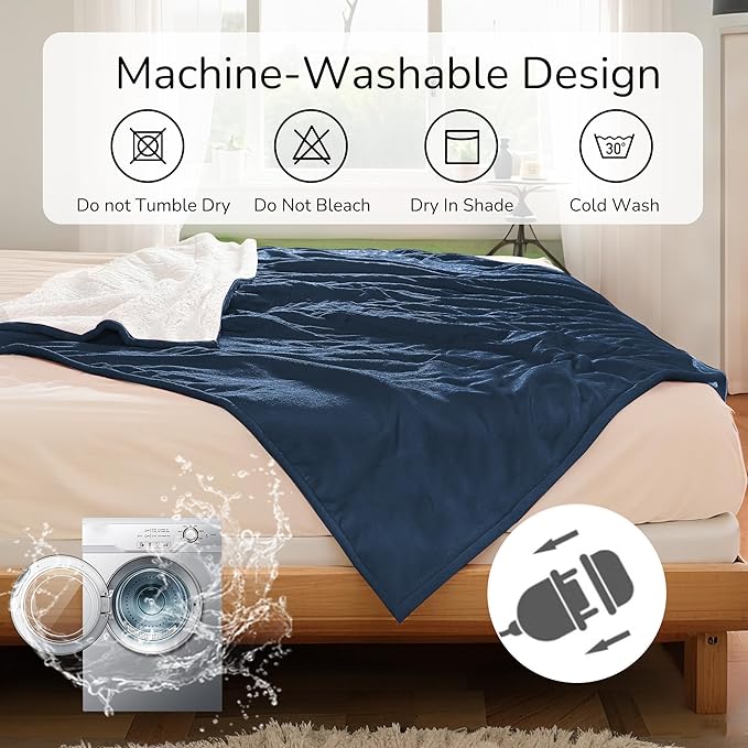 Electric Heated Blanket Queen Size 84"x90" - Dual-Sided with Microplush & Sherpa Fabric, 4 Heat Settings & 10 Hours Auto Off, Dual Controller, Machine Washable - Dark Blue