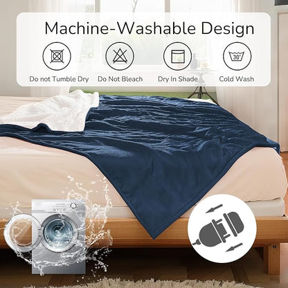 Electric Heated Blanket King Size 90"x100" - Dual-Sided with Microplush & Sherpa Fabric, 4 Heat Settings & 10 Hours Auto Off, Dual Controller, Machine Washable - Dark Blue