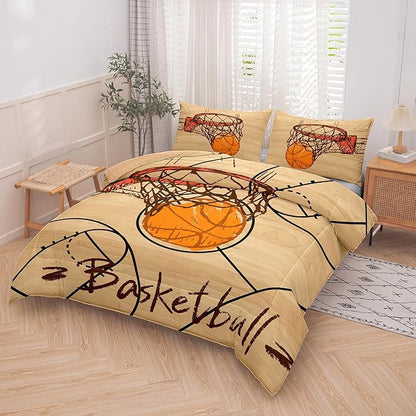 Peopleareok Basketball Comforter Set Full(79x90 Inch), 3D Printed Basketball Theme Comforter, Boys Sport Bedding, 3 Pieces Soft Microfiber Bedding Set for Boys Kids with 2 Pillowcases
