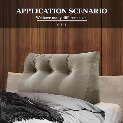 8 lbs Thickened Twin Wedge Pillow Headboard College Dorm Bed Velvet Wedge Pillow Backrest Triangular Headboard Pillows with Side Pocket, Dorm Bedding Essentials for Girls & Boys, Taupe