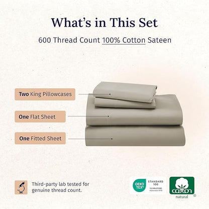 California Design Den California King Sheet Set - 100% Cotton, 600 Thread Count Deep Pocket Cal King Sheet Set, Luxury Soft Hotel-Quality Sheets with Sateen Weave (Cool Taupe)