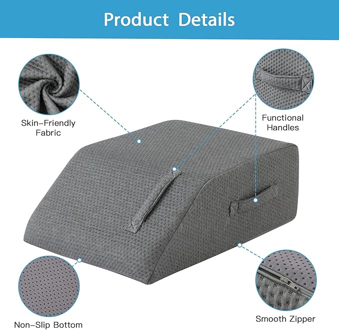 Leg Pillow Elevation Blood Circulation, Leg Wedge for Elevation for Swelling, Leg Elevating Pillow for After Surgery, Memory Foam Foot Knee Pillow for Back Sleeping 24×22×8 Inch Dark Grey
