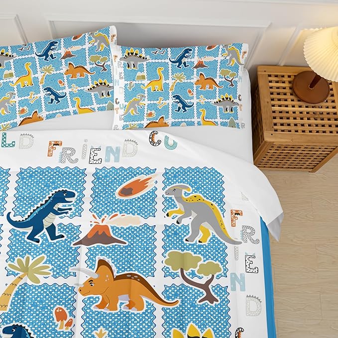 Kids Full Size Bed Comforter Set Dinosaur，Boys Full Size Bedding Set Dinosaur,3-Piece Comforter Set