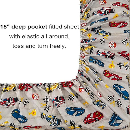 Mooreeke Twin Size Comforter Sets for Boys Kids, 6 Pieces Bed in a Bag Racing Car Bedding Comforter Sheet Set with Shams and Decorative Toy Pillow, Ultral Soft Microfiber Kids Bed Set
