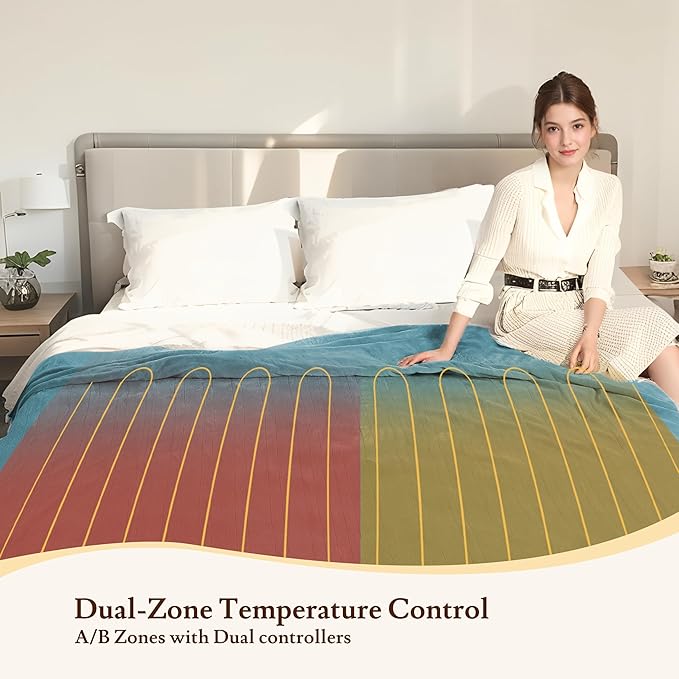 Electric Heated Blanket 84"x90" Queen Size - 4 Heat Settings & Dual Controllers, 10H Auto Shut Off, Ultra-Soft Coral Fleece Heated Blanket with Overheat Protection, Teal