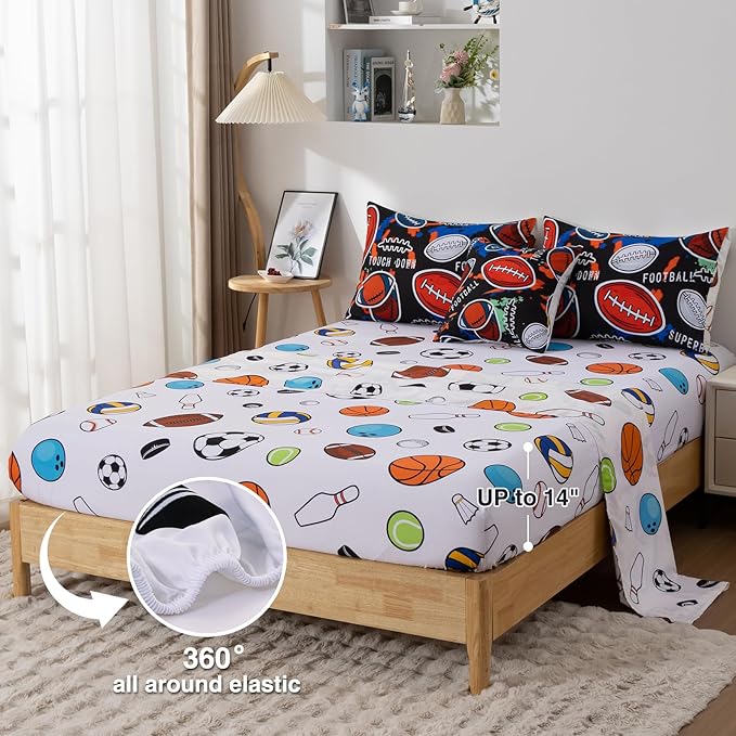 A Nice Night 6Pcs Bed in A Bag Twin Sports Comforter Set, Camouflage Patterns of Rugby Bedding Collections,for Boys Kids Teen,Red Black