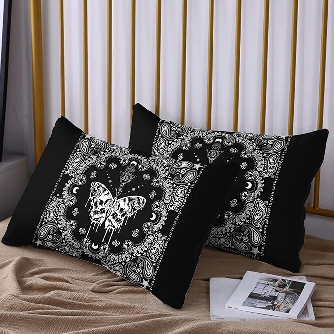 HOSIMA Grey Butterfly Bedding Set for Girls，Mandala Bedding Boho Comforter Cover Decor for Bedroom, Sun and Moon Pattern Duvet Cover Full Size.(No Comforter)