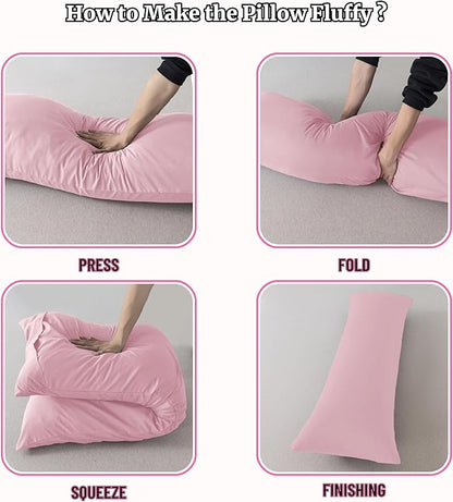 Ubauba Memory Foam Body Pillow with Cover, Full Large Body Pillows Insert for Adults with Envelope Closure Pillowcase, Firm & Fluffy Long Bed Pillows for Sleeping (20x54 inch, Pink)