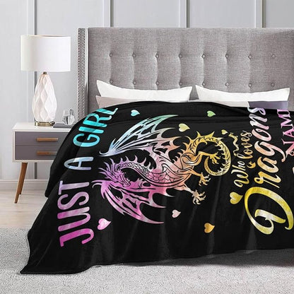 Custom Dragon Blanket with Name for Women Men, Personalized Cute Dragon Themed Design Printed Throw Blankets for Teens Adults Lap, Chair Sofa, Giftable Blanket, 50"x 60"