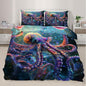 3D Octopus Duvet Cover California King, Ocean Colorful Octopus Bedding Set 3 Piece Bedroom Decor Marine Animal Patterned Comforter Cover with Zipper Ties & 2 Pillowcases