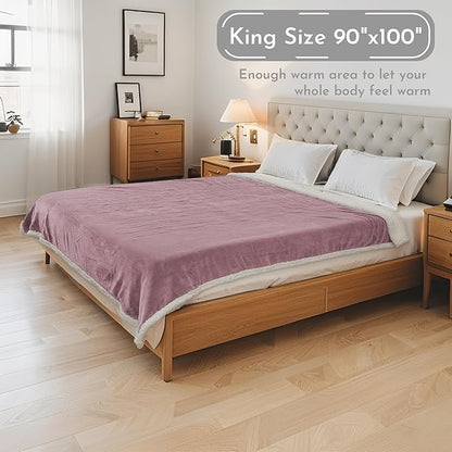 Electric Heated Blanket 90"x100" King Size Flannel Heated Blanket, Cozy & Warm for All Night, 4 Heat Settings & 10 Hours Auto Off, Machine Washable-Berry