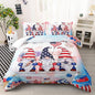 Gnome Bedding Set for Kids Boys Girls, American Flag Comforter Set Full Size for Festival Celebration, Red Blue Star Quilt with 2 Pillowcases