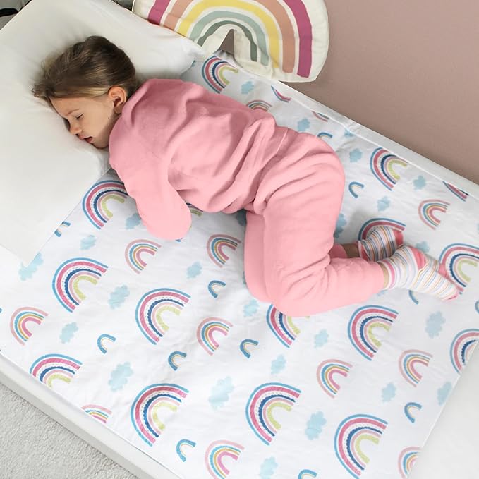 Hygge Sheets® Potty Training Pee Pads for Kids, Toddlers - 2 Pack - 100% Waterproof, Non Slip Bed Wetting Pad for Twin Beds - Washable, Reusable Mattress & Sheet Protector - Rainbow