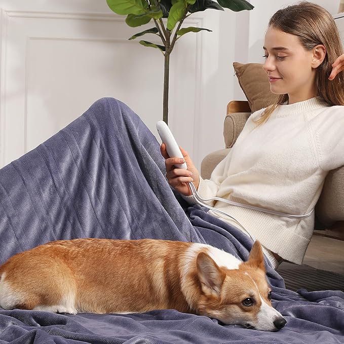 King Size Heated Blanket Electric Blanket 100''X90'' - Purple Heating Blanket Flannel Double Controllers Heated Blanket with 5 Heat Settings & 10 Hours Auto-Off for Grandma Gifts(Lavender)