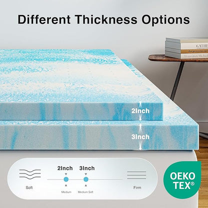Novilla Memory Foam Mattress Topper Full - 2 Inch Cooling Gel Infused Memory Foam | Slow-Rebound Pressure Relief | CertiPUR Certified | Comfort for Sleeper Sofa, RV, Camper, Dorm Room