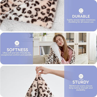Heated Blanket Electric Blanket Twin Size 62"x84" Fast Heating Electric Blanket with 12 Hours Auto-Off and 6 Heating Settings Overheat Protection Cozy Soft Faux Fur Heated Throw Blanket ETL, Leopard