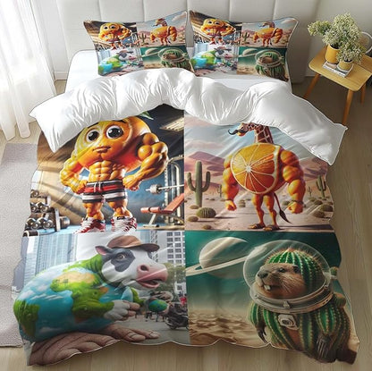 Funny Fusion Animals Bedding Set,Fusion Animals Duvet Cover Twin Full Queen King Set for Kids Boys Bed Decor Gifts (Color 14,Twin (68" x 90"))