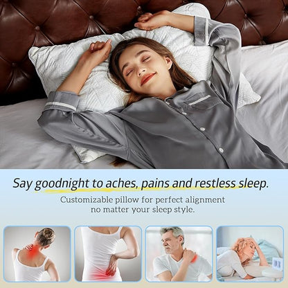BETU Cooling King Size Pillow, Shredded Memory Foam Cool Pillow for Hot Sleepers, Adjustable Firm Soft Support Bed Pillows Perfect for Back Neck Pain and Side Sleeping with Pillows Case Cover, White