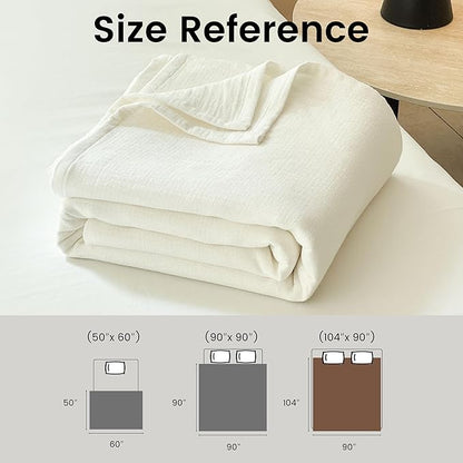 Simple&Opulence Linen Cotton Blanket with Double Layered Folded Edge for Couch/Bed/Sofa/Gift, Natural Flax Solid Color Soft Breathable Cozy Farmhouse Home Décor - White, 104"x90"