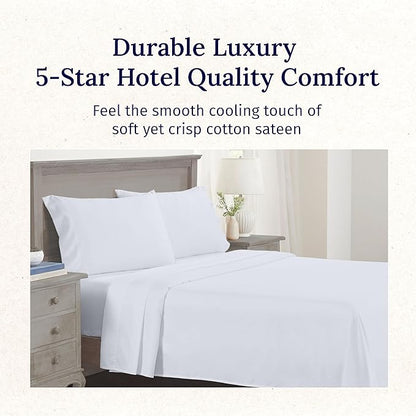 California Design Den XL Twin Sheets Set - Luxury 600 Thread Count 100% Cotton Sateen, Twin XL Sheet Set with All Around Elastic for a Snug Fit, Hotel Quality Bedding - White