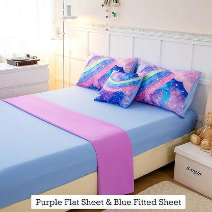 ANGIYUIN Tie Dye Blue Twin Size Comforter Sets for Kids Girls 6 Pieces Colorful Rainbow Bed in A Bag Pastel Gradient Galaxy Bedding Sets with Sheets, Comforter and Pillowcases for Teens Kids