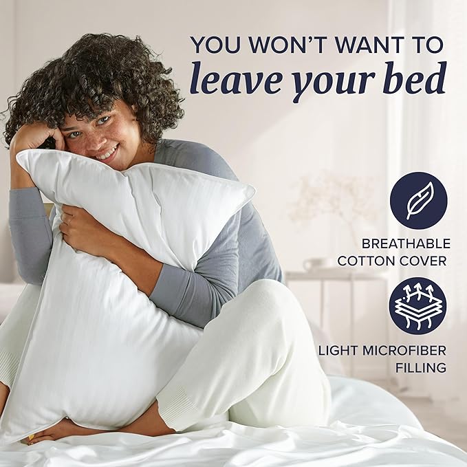 Beckham Hotel Collection Bed Pillows with Cotton Pillowcases King Size Sets of 2, Soft Down Alternative Pillows for Sleeping, Open End Cases for Easy Changing, Aqua Gray